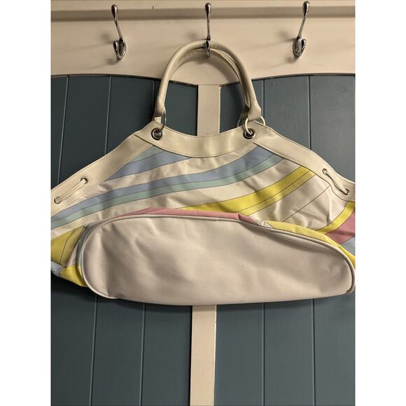 Biotherm Beach Tote Bag, White Yellow Blue Swirls Handles and Lining NWOT - Picture 6 of 7